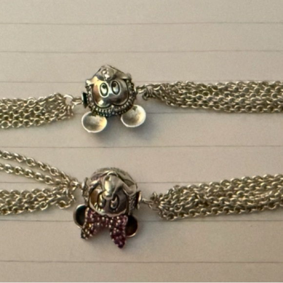 2 Pandora chain clip bracelet with Disney Mickey & Minnie pave clip charms. - Picture 2 of 2